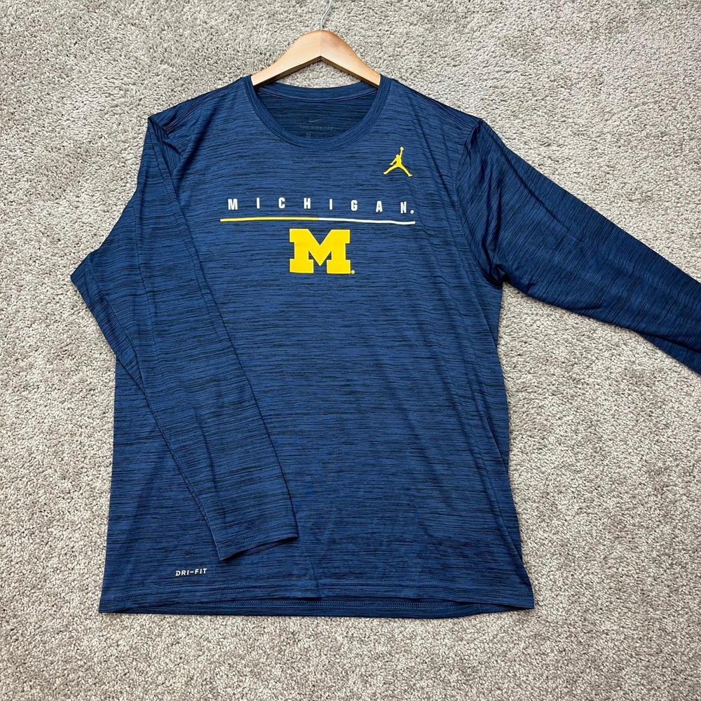 Michigan Wolverines Nike x Jordan Shirt Men L Blue Heathered Long Sleeve Dri-FIT